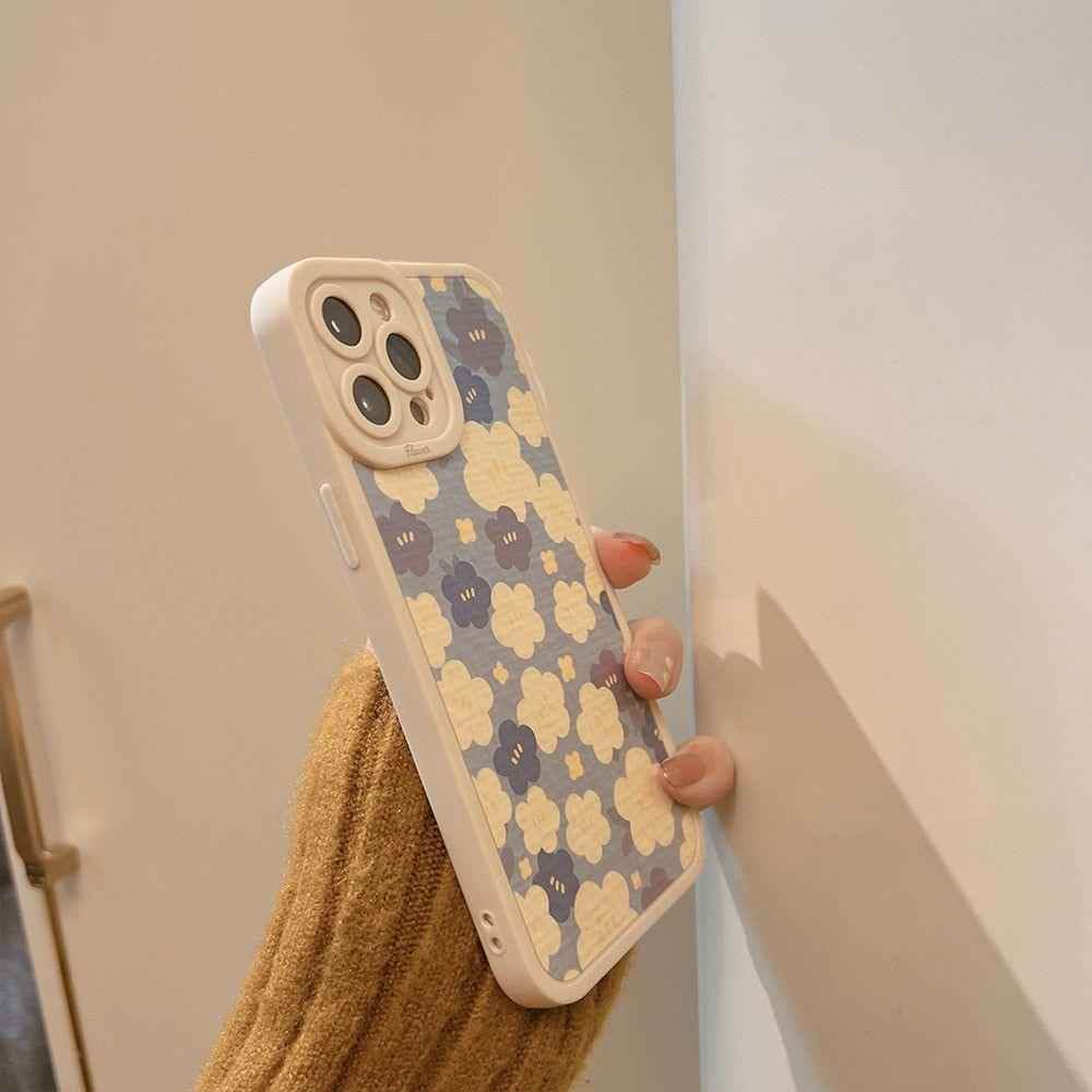 Blue Oil Painting Flowers Cute Phone Cases For iPhone 11 12 13 Pro XS Max X XR 7 8 Plus Se 2 - Touchy Style