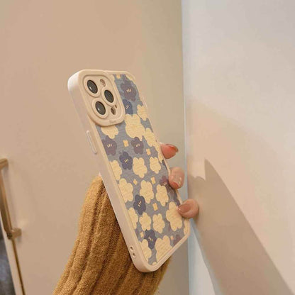 Blue Oil Painting Flowers Cute Phone Cases For iPhone 11 12 13 Pro XS Max X XR 7 8 Plus Se 2 - Touchy Style