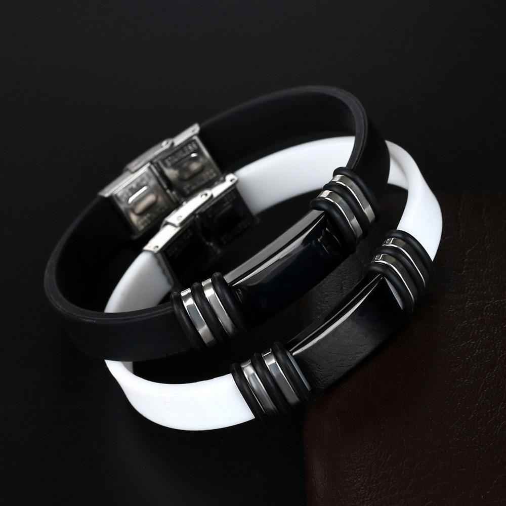 Bracelet Charm Jewelry 2021 Stainless Steel Smooth Glossy Silicone Vintage Bracelet For Men &amp; Women - Touchy Style .