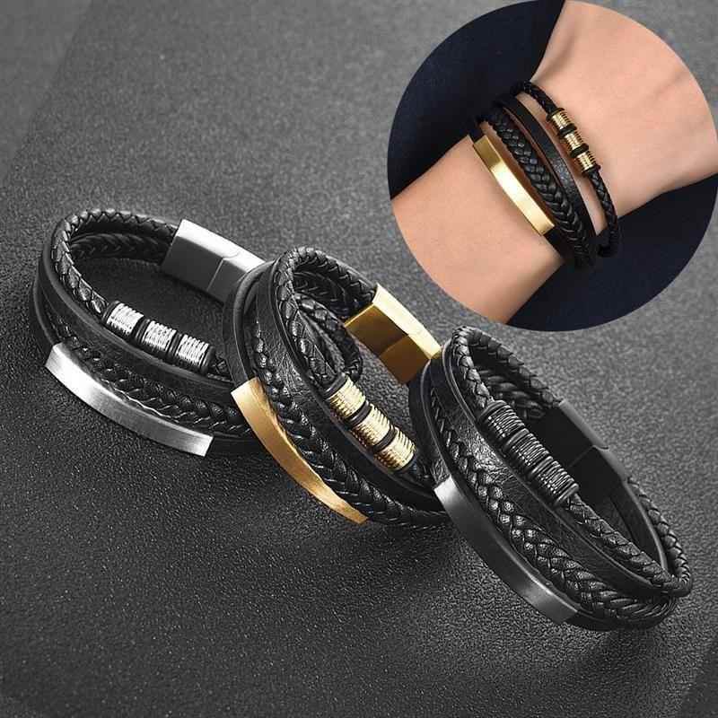 Bracelet Charm Jewelry 2021 woven Multi-layer Accessory Stainless Steel Leather Bracelet For Unisex - Touchy Style .
