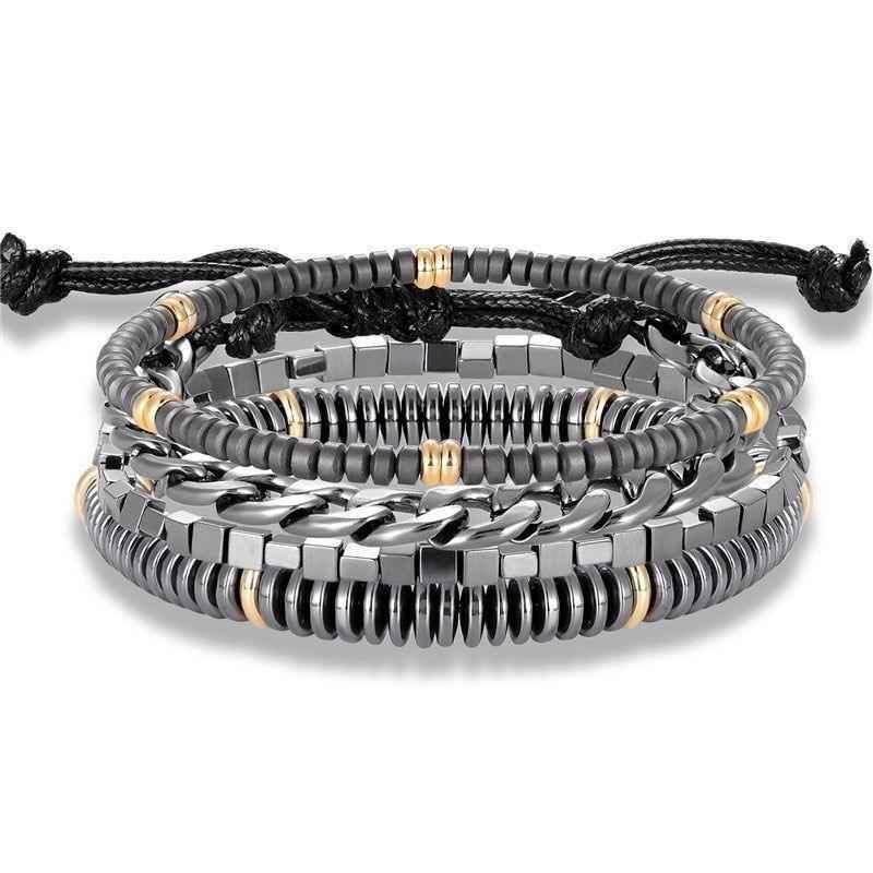 Bracelet Charm Jewelry 4Pcs/Set Hematite Slim Beaded Bangles For Women &amp; Men - Touchy Style