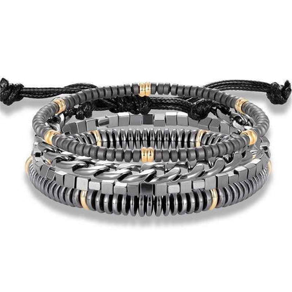 Bracelet Charm Jewelry 4Pcs/Set Hematite Slim Beaded Bangles For Women &amp; Men - Touchy Style