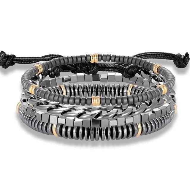 Bracelet Charm Jewelry 4Pcs/Set Hematite Slim Beaded Bangles For Women &amp; Men - Touchy Style