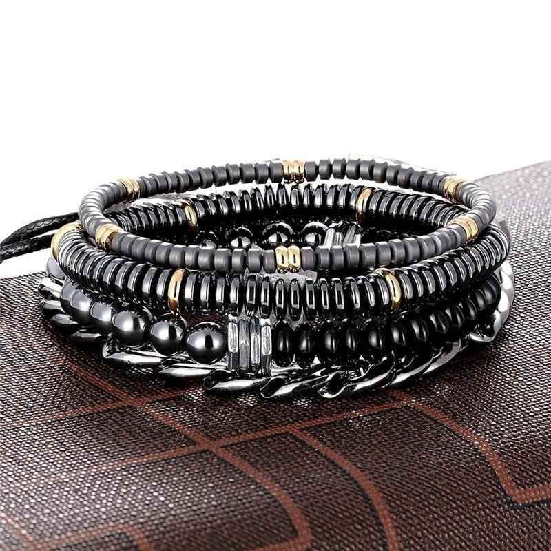Bracelet Charm Jewelry 4Pcs/Set Hematite Slim Beaded Bangles For Women &amp; Men - Touchy Style
