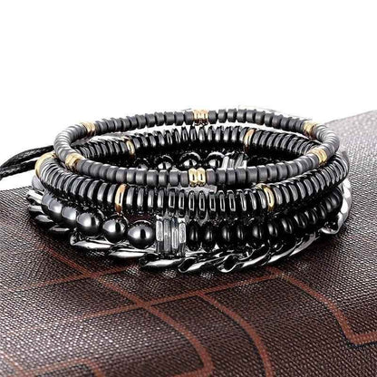 Bracelet Charm Jewelry 4Pcs/Set Hematite Slim Beaded Bangles For Women &amp; Men - Touchy Style
