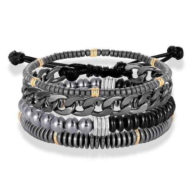 Bracelet Charm Jewelry 4Pcs/Set Hematite Slim Beaded Bangles For Women &amp; Men - Touchy Style