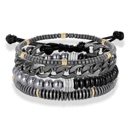 Bracelet Charm Jewelry 4Pcs/Set Hematite Slim Beaded Bangles For Women &amp; Men - Touchy Style