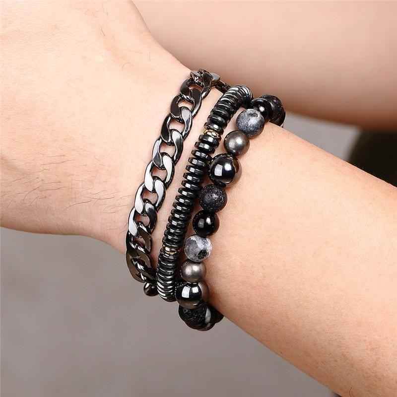 Bracelet Charm Jewelry 4Pcs/Set Hematite Slim Beaded Bangles For Women &amp; Men - Touchy Style