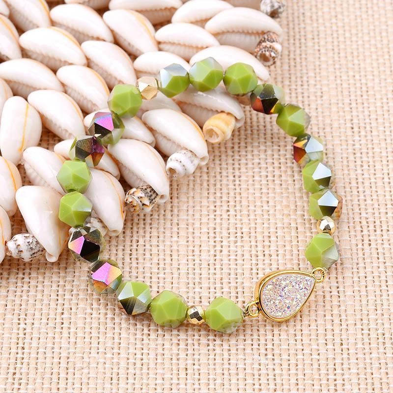 Bracelet Charm Jewelry Faceted Crystal Heart Natural Druzy Stone Framing Quartz Green - Touchy Style .