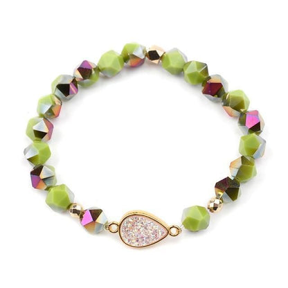 Bracelet Charm Jewelry Faceted Crystal Heart Natural Druzy Stone Framing Quartz Green - Touchy Style .