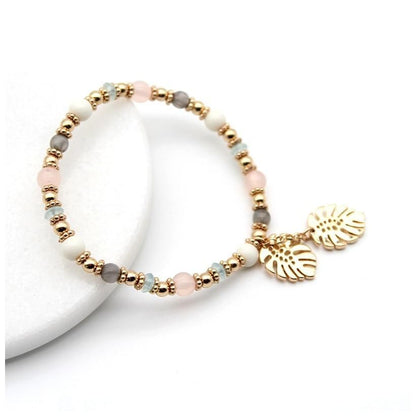 Bracelet Charm Jewelry Multi Color 2021 Fashion Colorful Crystal Leaves Elastic Bangle Acrylic Beads - Touchy Style .