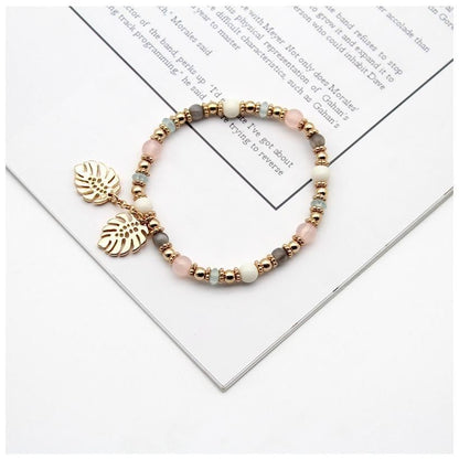 Bracelet Charm Jewelry Multi Color 2021 Fashion Colorful Crystal Leaves Elastic Bangle Acrylic Beads - Touchy Style .