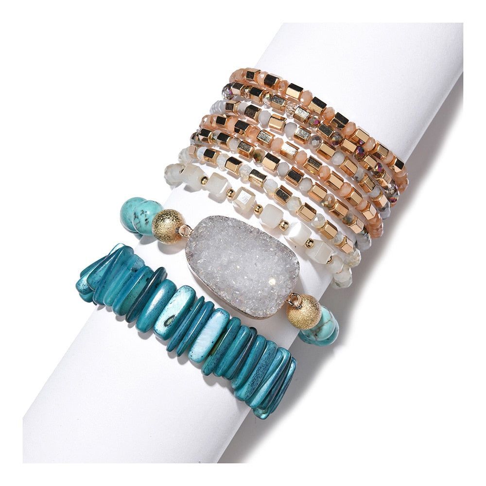 Bracelet Charm Jewelry Set 2021 Fashion Natural Stone Agates Crystal Wood Beads Bracelet - Touchy Style .