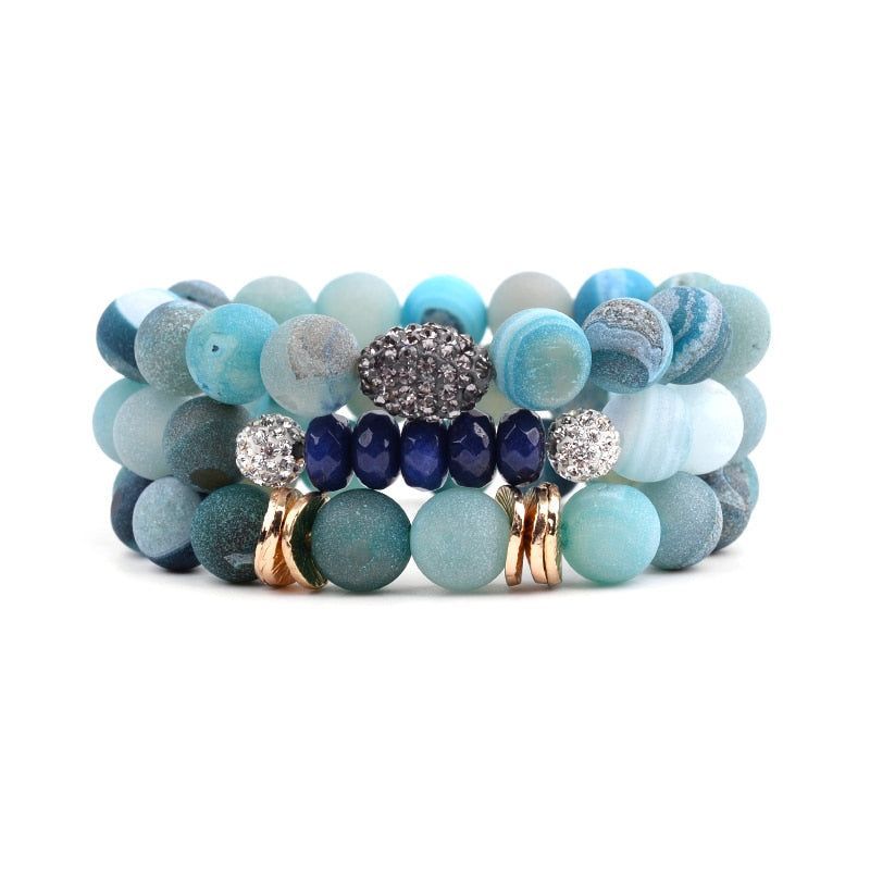 Bracelet Charm Jewelry Set 3 Pcs Natural Druzy Blue Gem Stone Boho Gold Copper Slices - Touchy Style .