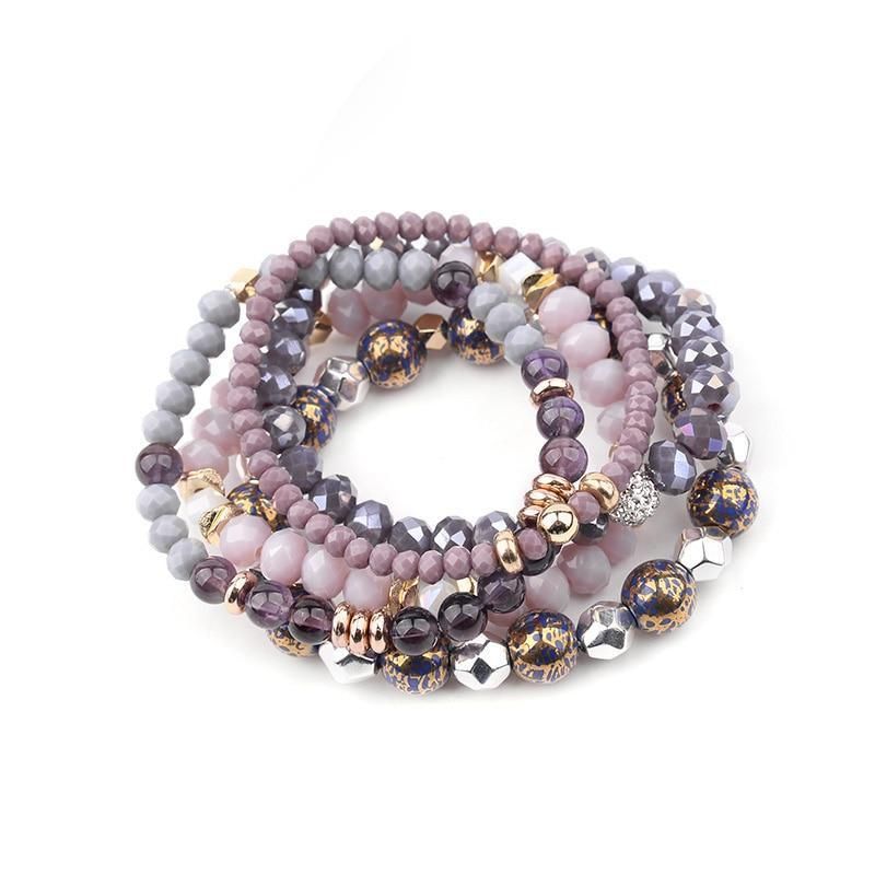 Bracelet Charm Jewelry Set 5 Pcs Trendy Multilayer Purple Gray Crystal Blue Enamel Bracelet - Touchy Style .