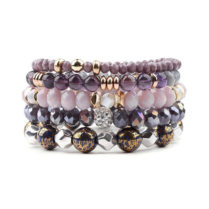 Bracelet Charm Jewelry Set 5 Pcs Trendy Multilayer Purple Gray Crystal Blue Enamel Bracelet - Touchy Style .