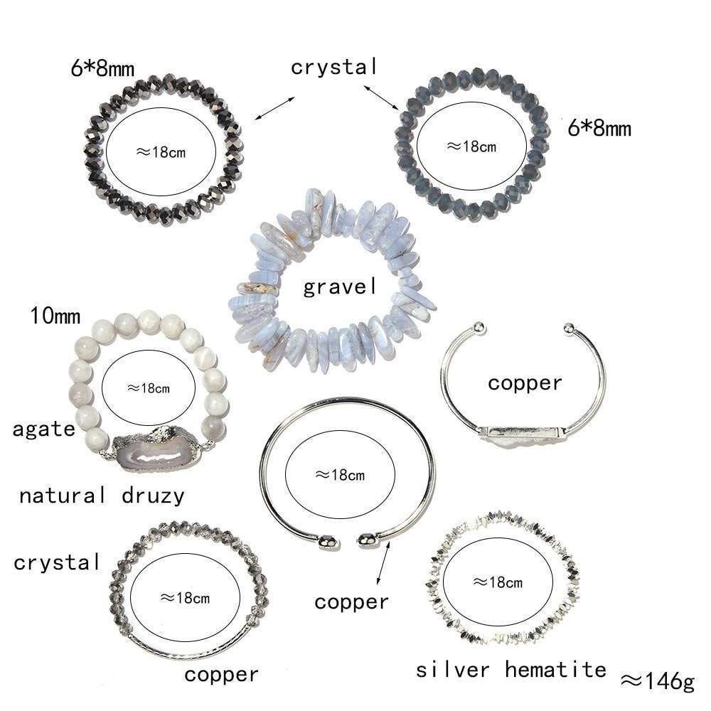 Bracelet Charm Jewelry Set Multi Layer Natural Stone Set Quartz Druzy Crystal Beads Bracelet - Touchy Style .