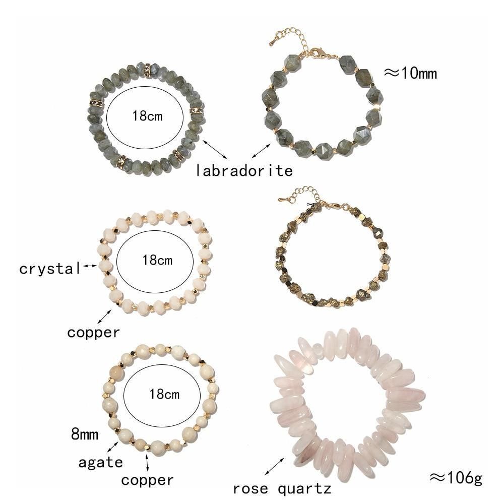 Bracelet Charm Jewelry Set Natural Stone Shell Crystal Golden Leaf Druzy Bangle - Touchy Style .