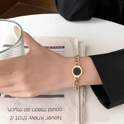 Bracelet Charm Jewelry Stainless Steel 2021 Roman Numerals Natural Shell Charm Thick Chain Bangles - Touchy Style