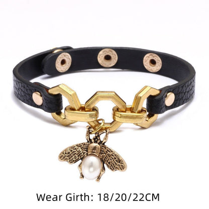 Bracelet Charm Jewelry Vivid Bee Pendant Bangles Punk Style Brown PU Leather 2021 Accessory - Touchy Style .
