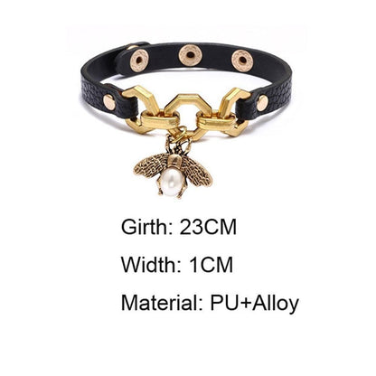 Bracelet Charm Jewelry Vivid Bee Pendant Bangles Punk Style Brown PU Leather 2021 Accessory - Touchy Style .