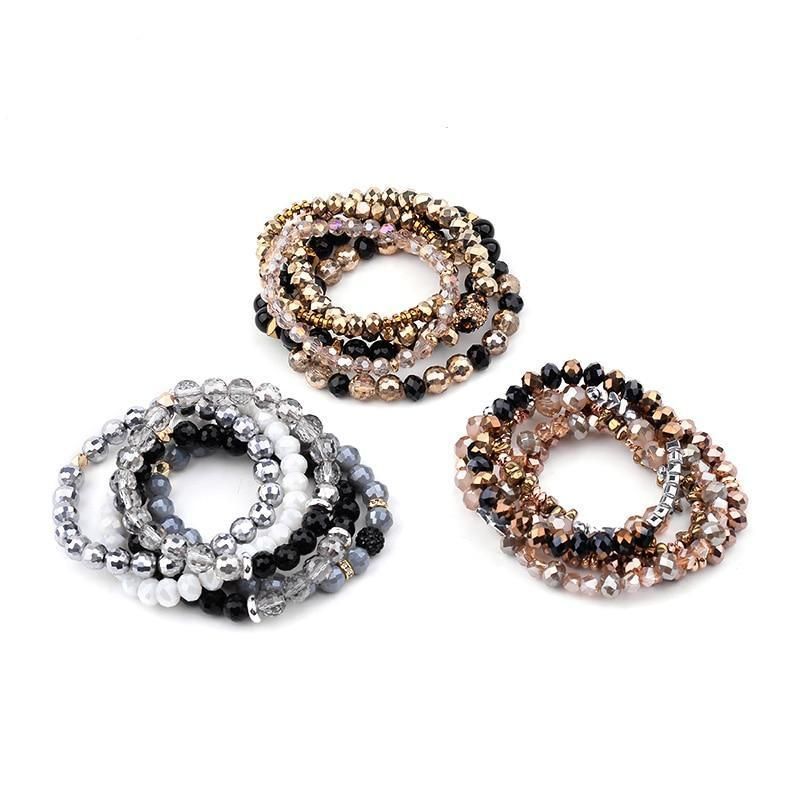 Bracelets Charm Jewelry Set BCSET190 Vintage Multilayer Crystal Beads - Touchy Style .