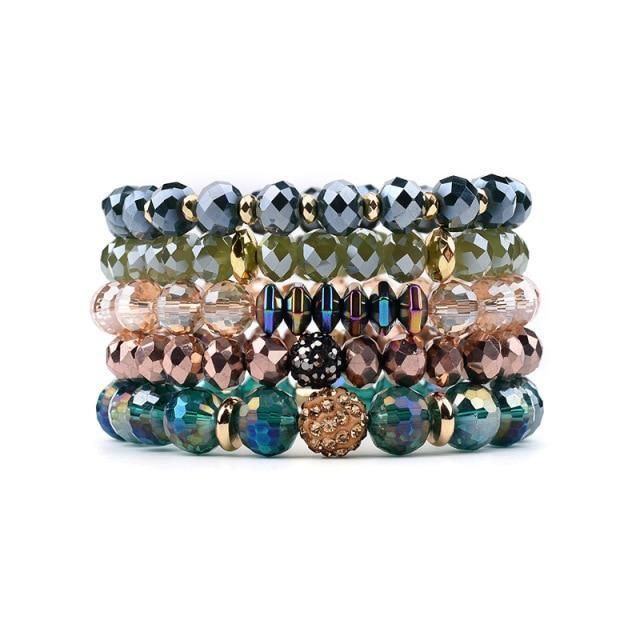 Bracelets Charm Jewelry Set BCSET190 Vintage Multilayer Crystal Beads - Touchy Style .