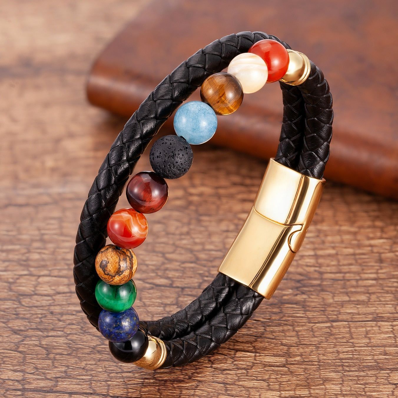 Bracelets Charm Jewelry YMTOS15 Leather Eight Planets Natural Stone - Touchy Style .