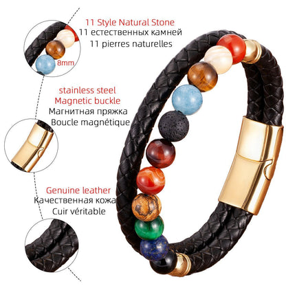 Bracelets Charm Jewelry YMTOS15 Leather Eight Planets Natural Stone - Touchy Style .