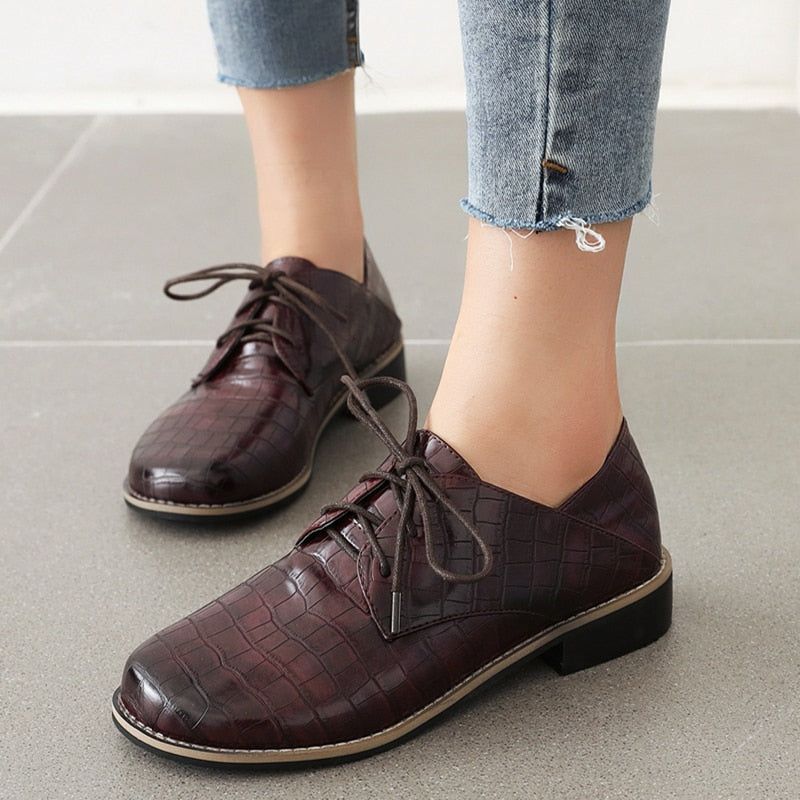 Brogues PU Leather Oxford Loafer Flats Women&