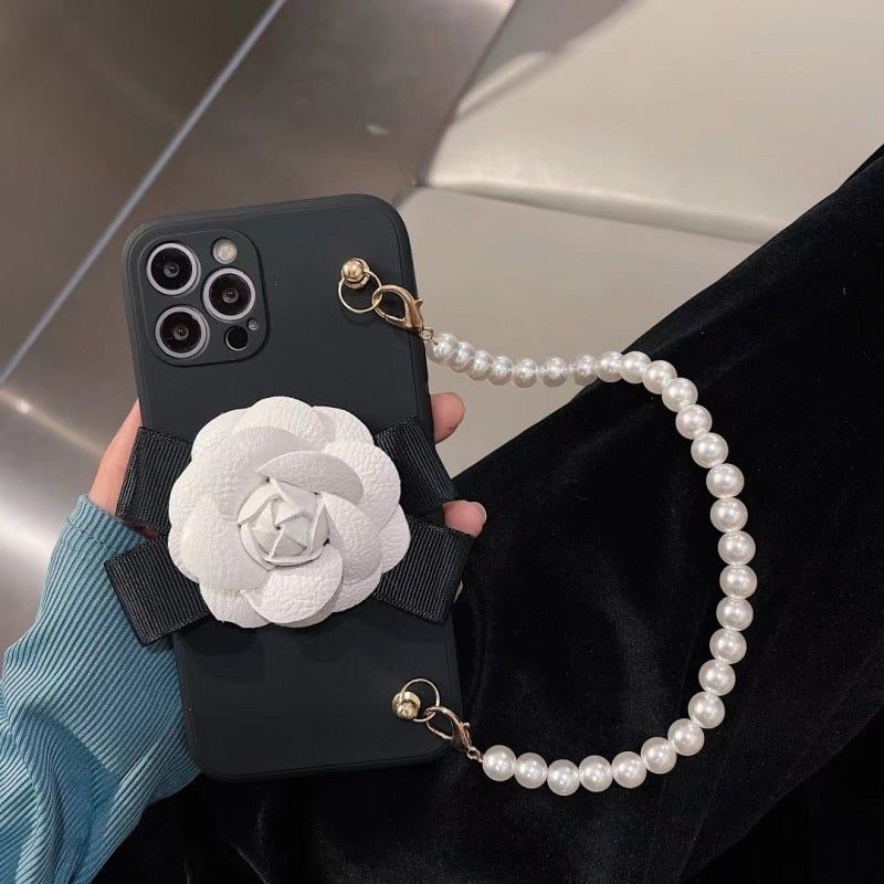 Chanel Camellia Flower iPhone 12 Case With Chain