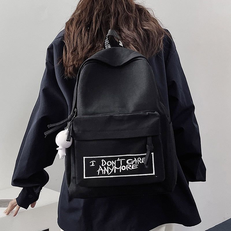Canvas Cool Backpack Fashion Style With Doll Pendant For School College - Touchy Style .