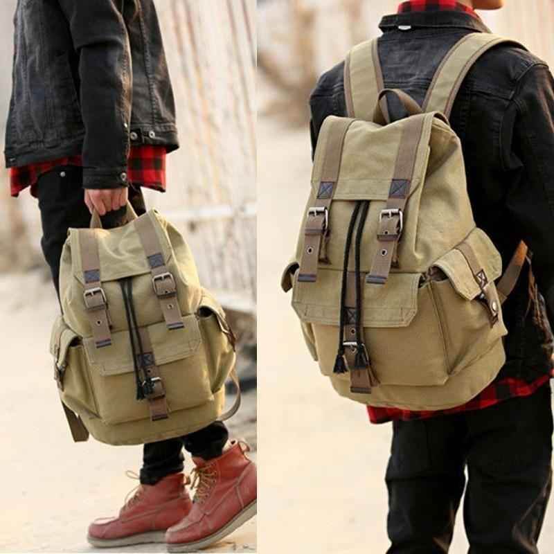 Men'S Outdoor Sport Vintage Canvas Military Backbag Shoulder