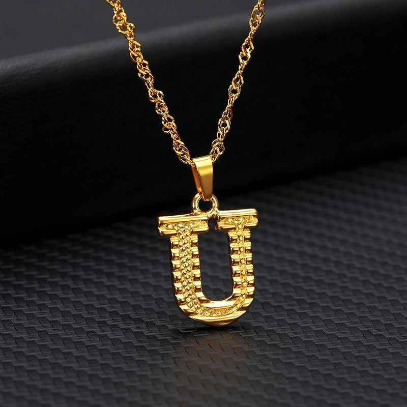 Capital Letter Necklaces Charm Jewelry NCJSOII24 Stainless Steel Golden Color - Touchy Style