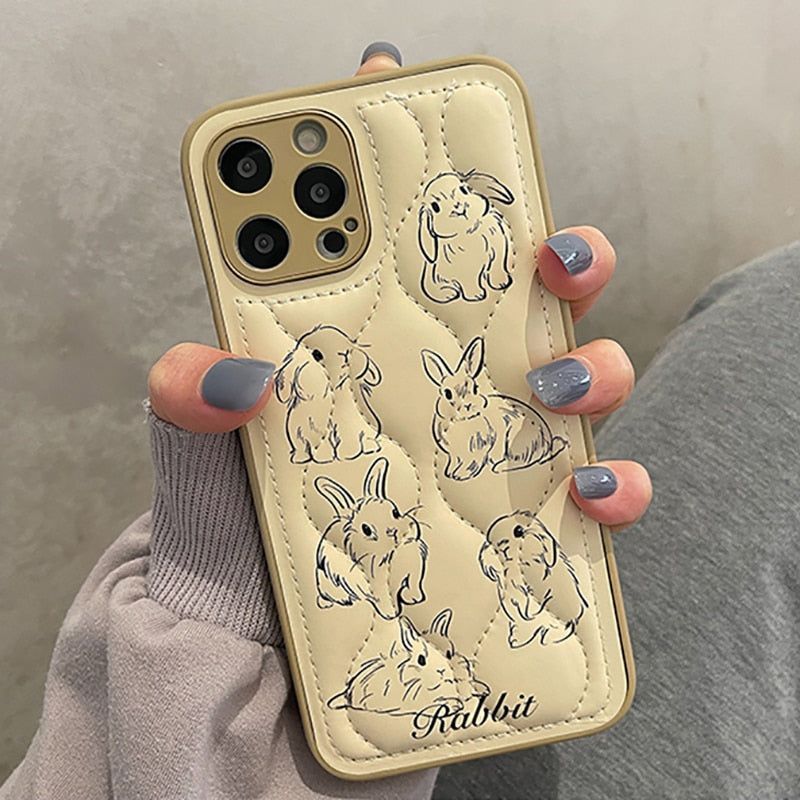 Cartoon Rabbit Curve Cute Phone Cases For iPhone 13 11 12 14 Pro Max XS XR X - Touchy Style .
