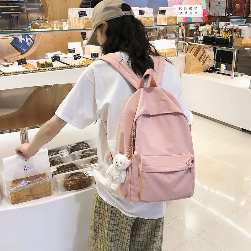 Solid Color Women Backpack Nylon Waterproof School Bag For Teenager Girls  High Capacity Travel Backpack