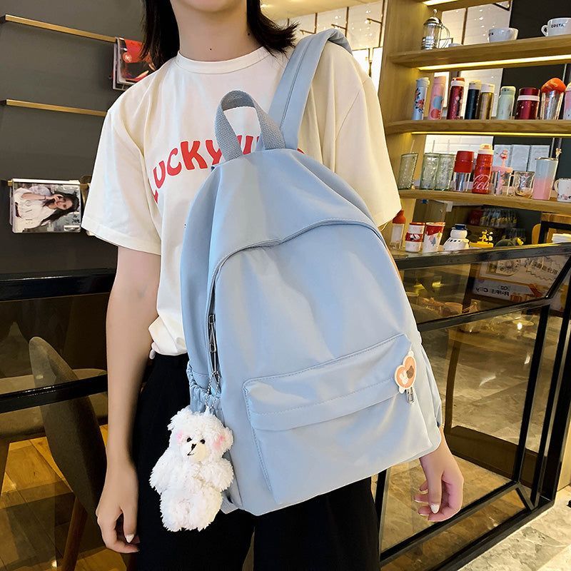 Fashion Waterproof Pure Black PU Nylon School Bag Student Backpack