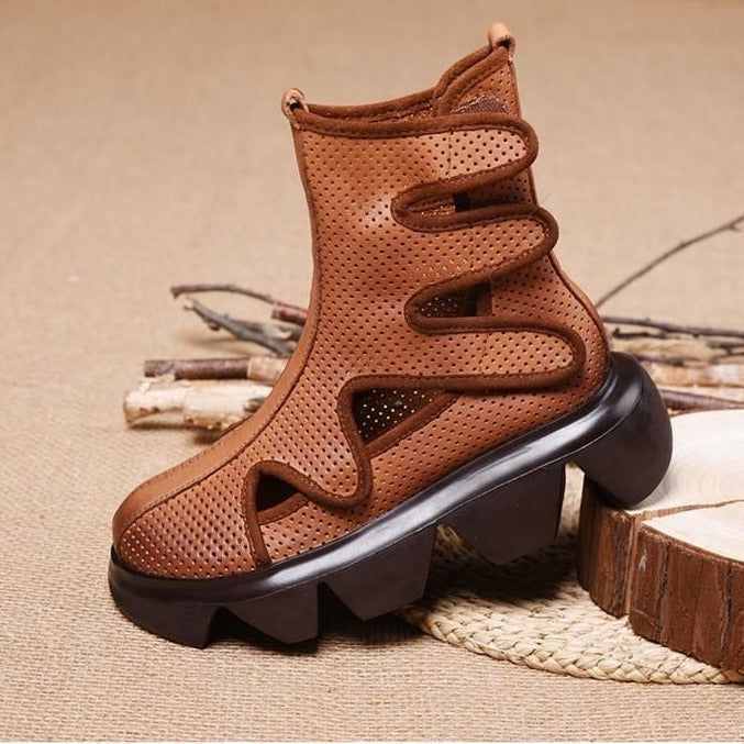 Casual Shoes For Women Ankle Boots Handmade Genuine Leather Hollow out Sandals Wedge Soft Bottom Boots - Touchy Style .