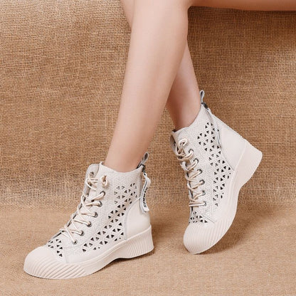 Casual Shoes For Women Fashion Breathable Genuine Leather Sneakers Flat Footwear - Touchy Style .