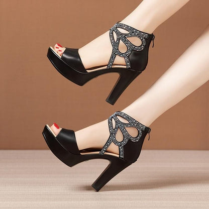 Casual Shoes Open Toe Rhinestone Platform Ladies Summer Elegant Office Party High Heels Gladiator Sandals - Touchy Style .