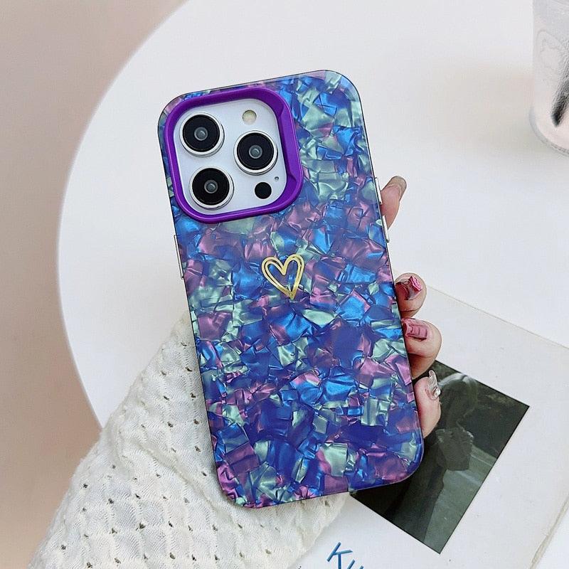 Charming Heart Bling Shell Phone Case - Cute Cover for iPhone 14, 13, 12, 11 Pro Max, X, XR, XS Max - Touchy Style .