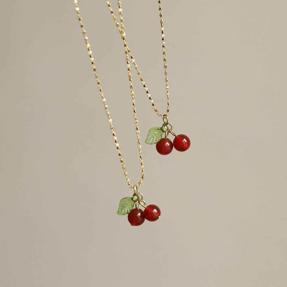 Cherry Fruit Necklace Charm Jewelry NCJR41 - Stainless Steel Pendant - Touchy Style