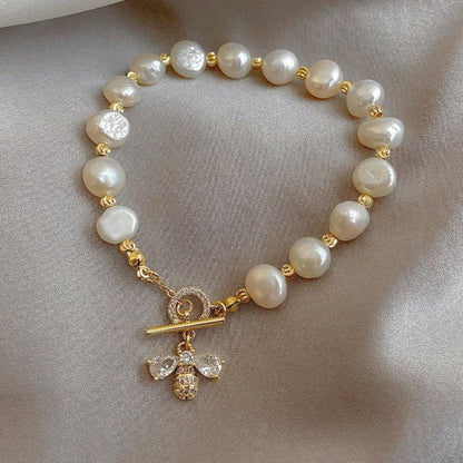 Classic Fashion Natural Pearl Bee Pendant Bracelet Charm Jewelry BCJY06 - Touchy Style .