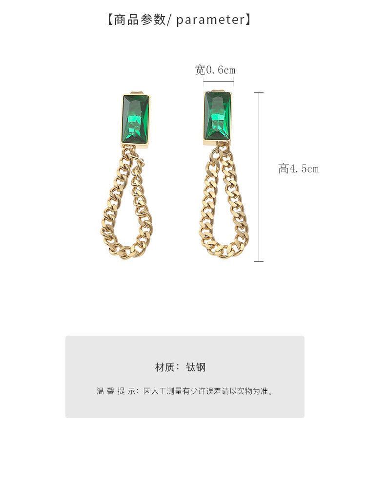 Classic Geometric Rectangle Green Crystal Stainless Steel Charm Jewelry Set CJSW45 - Touchy Style .