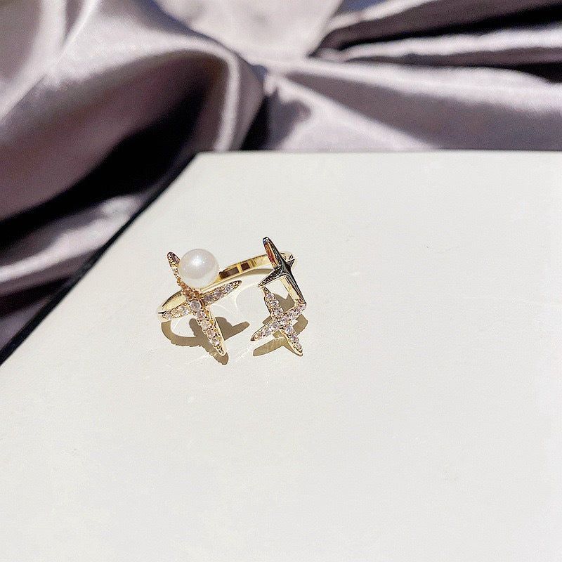Classic Golden Star Shaped Pearl Opening Finger Rings Charm Jewelry RCJTXY16 - Touchy Style .