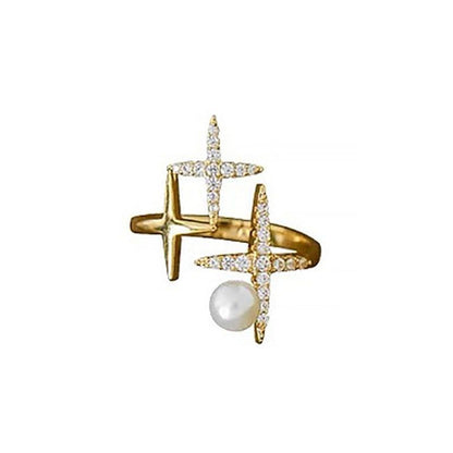 Classic Golden Star Shaped Pearl Opening Finger Rings Charm Jewelry RCJTXY16 - Touchy Style .