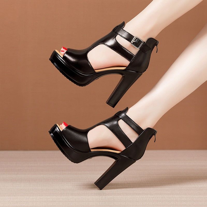 Classic High Heeled Sandals Party 100% Leather Women Dance Shoe Designer  Cowhide Sexy Heels 10cm Lady Metal Belt Buckle Thick Heel Woman Shoes Large  Size 35 42 With Box From Feng520yao, $63.32 | DHgate.Com