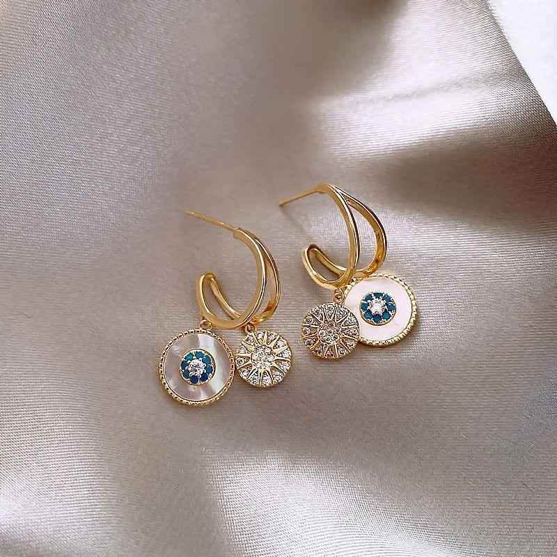 Classic Round Shell Flower Earrings Charm Jewelry ECJTX42 - Touchy Style