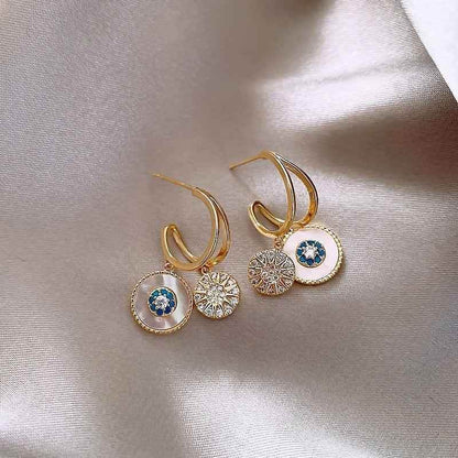 Classic Round Shell Flower Earrings Charm Jewelry ECJTX42 - Touchy Style