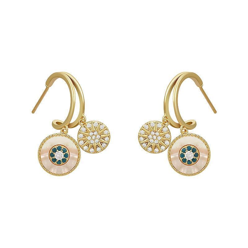Classic Round Shell Flower Earrings Charm Jewelry ECJTX42 - Touchy Style .